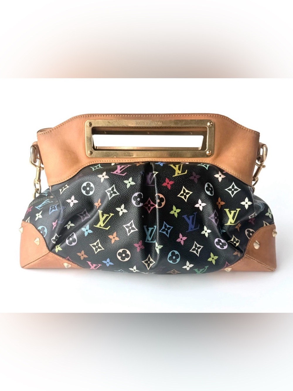 Louis Vuitton Judy Multicolor Monogram on Black Canvas Shoulder Bag with Tan Tri